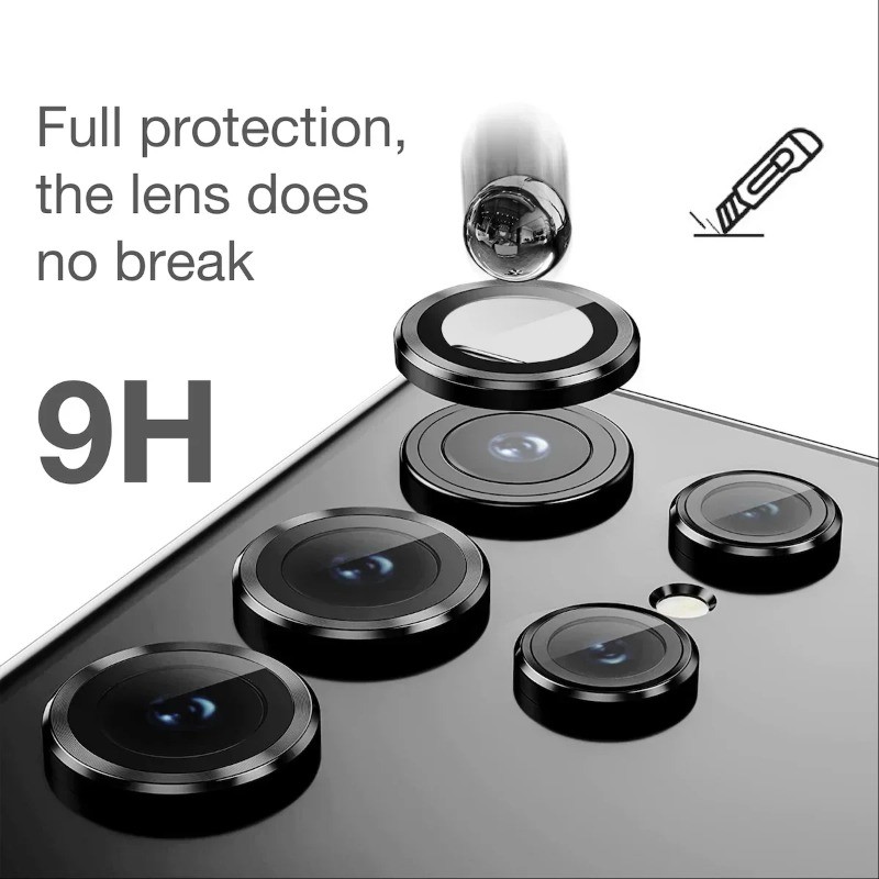 Vòng bảo vệ camera điện thoại cho Galaxy S25/S25 Plus/S25 Ultra, kính cường lực bảo vệ ống kính, hợp kim nhôm, tương thích Samsung