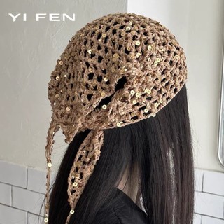 YI FEN Pháp Retro Dệt Kim Tam Giác Khăn Nữ Hot Girl Du Lịch Ngọt Ngào Dễ Thương Văn Học Phong Cách Handmade Móc Khăn Trùm Đầu Hợp Thời Trang