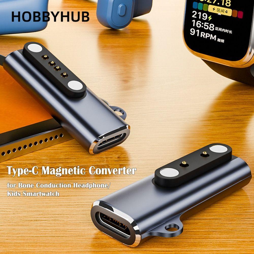 Bộ chuyển đổi sạc HOBBYHUB, Tai nghe dẫn truyền xương Bộ sạc từ hợp kim nhôm, Đèn báo ổn định 90 độ Type-C sang 7.62 Bộ chuyển đổi 2 / 4 Pin Đồng hồ thông minh trẻ em