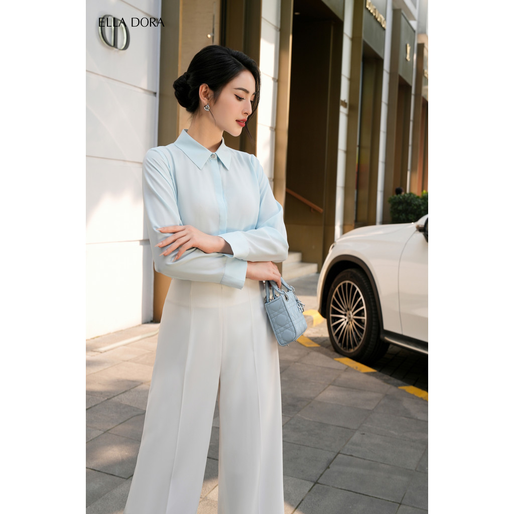 Áo sơ mi nữ ELLA DORA lụa trắng form suông tay dài thanh lịch sang trọng phong cách công sở [SM73]