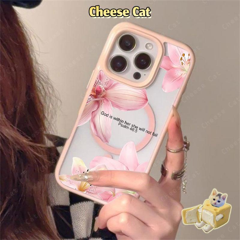 cánh hoa huệ hồng Ốp điện thoại từ tính cho iPhone 11 12 13 14 15 16 17 Pro Max 7 Plus XR Xs Max Vỏ điện thoại màu hồng