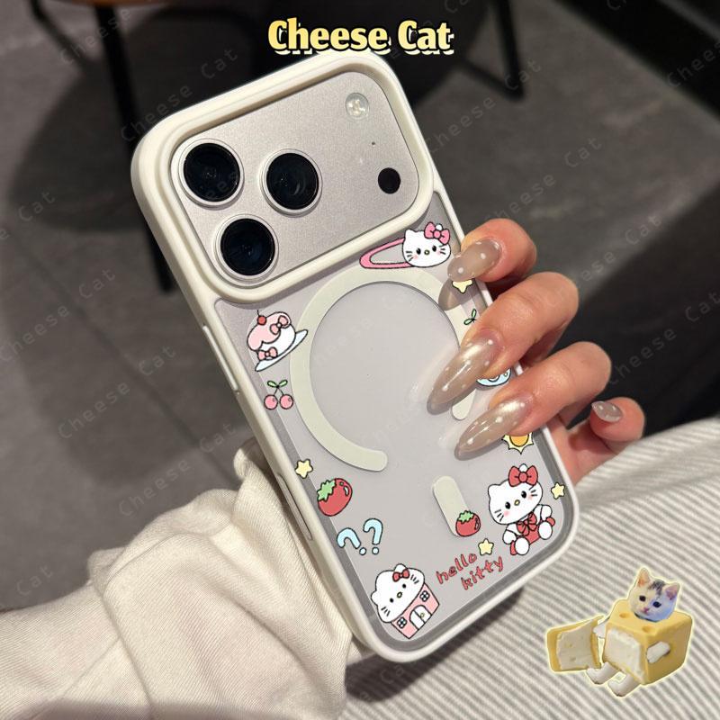 Kitty Ốp điện thoại từ tính cho iPhone 11 12 13 14 15 16 17 Pro Max 7 Plus XR Xs Max Vỏ điện thoại màu hồng
