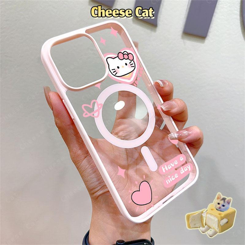 Ốp Kitty mèo con màu hồng dễ thương Ốp điện thoại từ tính cho iPhone 11 12 13 14 15 16 17 Pro Max 7 Plus XR Xs Max