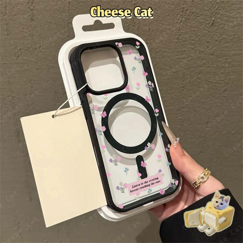 hoa Ốp điện thoại từ tính cho iPhone 11 12 13 14 15 16 17 Pro Max 7 Plus XR Xs Max Vỏ điện thoại màu hồng