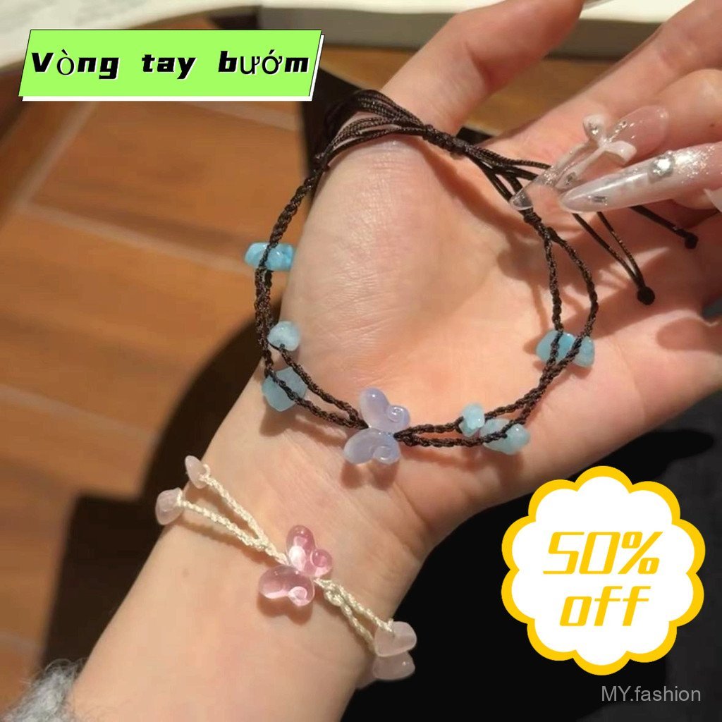 Vòng tay đôi dệt tay hình bướm trong suốt - Quà tặng ngọt ngào dành cho bạn gái