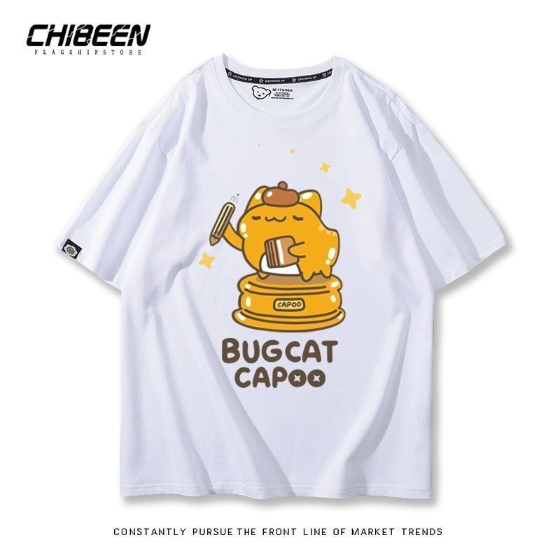 Mèo Hoạt Hình Capoo - Áo Thun Tay Ngắn Nam Nữ, Cotton Nguyên Chất, Phù Hợp Mùa Hè Và Ngày Thường