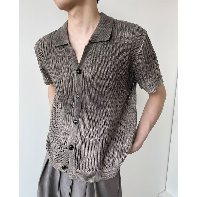 Áo sơ mi Polo tay ngắn dệt kim, style Mỹ cổ điển, thiết kế thoáng mát
