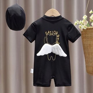 Đồ bơi liền thân cho bé trai - áo bơi ngắn tay nhanh khô họa tiết cánh thiên thần phong cách Hàn