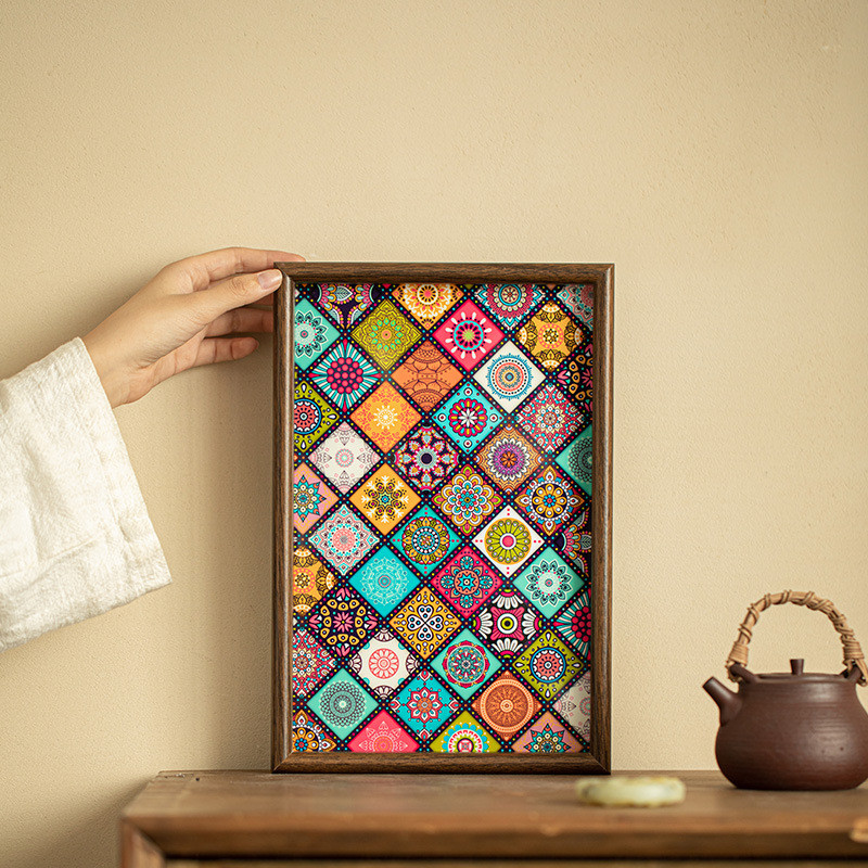 Khay Gỗ Bohemian Đựng Ly Tách Cà Phê Trà Đạo Trang Trí Bàn Làm Việc Phụ Kiện Decor Chụp Ảnh Vintage Cao Cấp Sang Trọng Đẹp