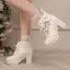 VNTMLH34-43 Kích Thước Lớn Ren Khâu Nơ Phía Trước Ren Ngón Chân Tròn Đế Dày Đế Dày Ống Ngắn Giày Bốt Thời Trang Gothic COS Dây Lưng Hiệu Suất