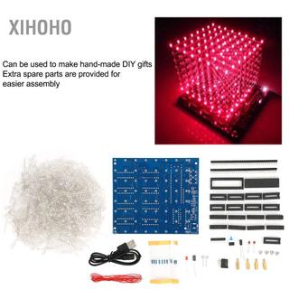 xihoho Hyuduo 3D Led Light Squared Kit 8x8x8 Cube Red Blue DIY Hand Made Trang trí nội thất Sáng bóng và độc đáo Tay nghề tuyệt vời để làm quà tặng chân thành (Màu đỏ)