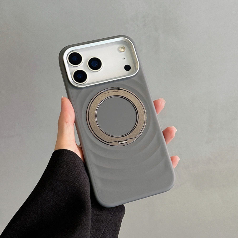Kết cấu gợn sóng Giá đỡ xoay từ tính Vỏ điện thoại cho iPhone 17 16 15 14 Pro Max TPU + PC Bảo vệ nút kim loại chống rơi Vỏ đơn giản thời trang
