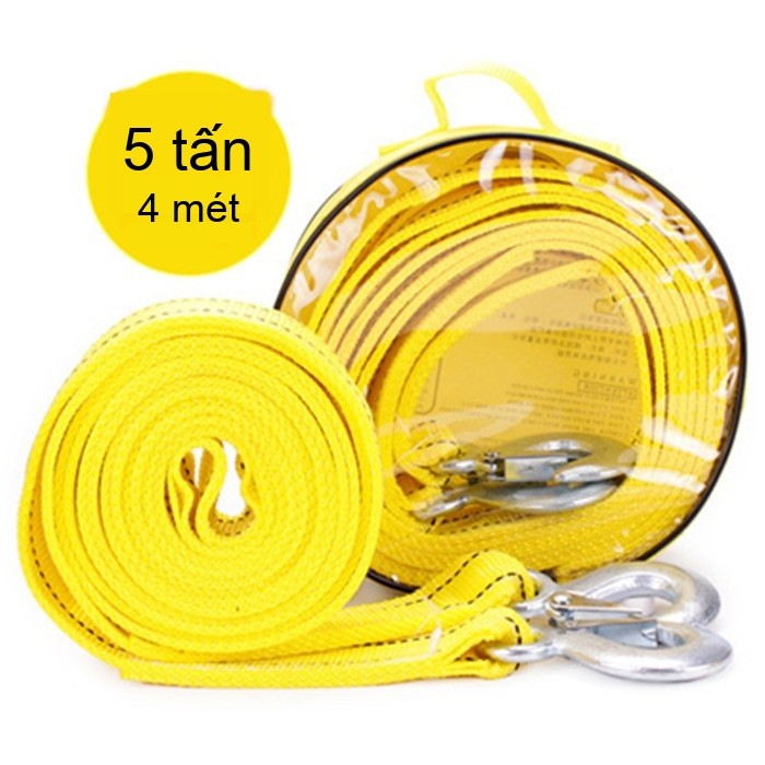 Dây kéo xe cứu hộ vàng 4m 5 tấn sợi nilon, Dây cáp kéo xe (ô tô), 5 tấn, 4m, Kéo xe, Sợi nilong / Siêu bền