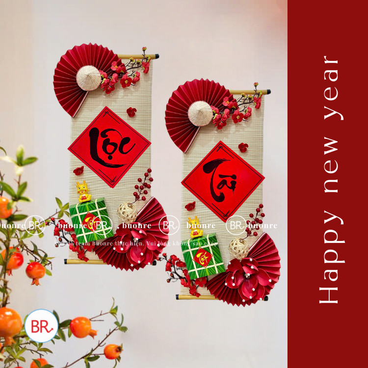[HỎA TỐC HCM] [TẶNG MÓC TREO] Set nguyên liệu Mành Tre câu đối Bình An Phú Qúy, Phụ kiện DIY mành trang trí nhà cửa Tết