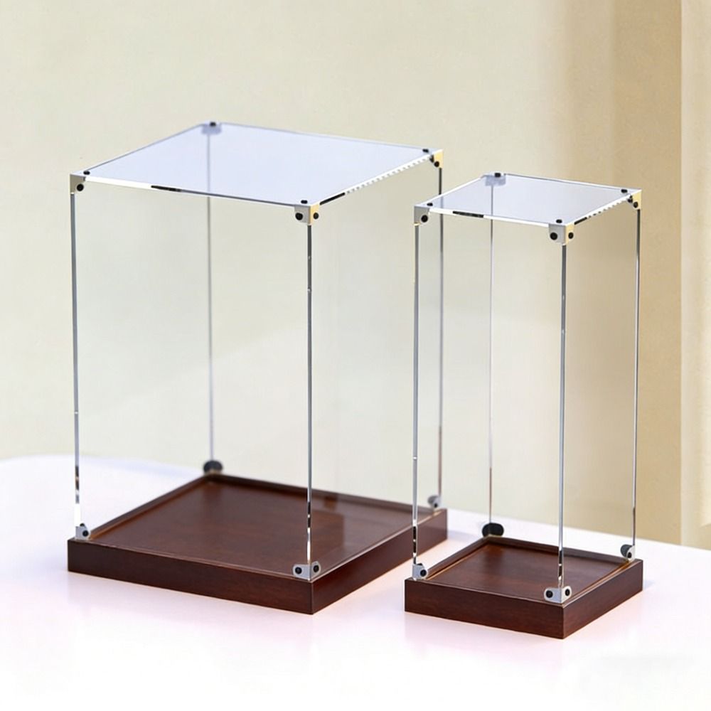 Màn hình acrylic CHEESELY, Vỏ chống bụi acrylic trong suốt không dính, Hộp trưng bày thiết kế có thể xếp chồng lên nhau đáy gỗ phong cách tối giản