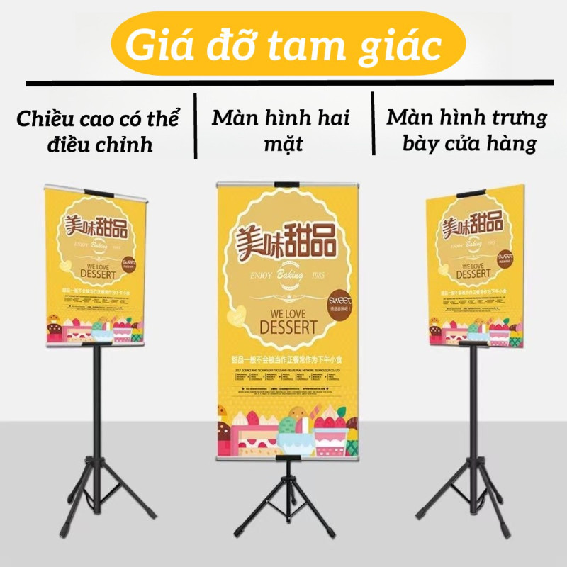 Giá Vẽ 3 Chân Cao Cấp - Giá Treo Poster 2 Mặt, Gấp Gọn & Điều Chỉnh Độ Cao, Cho Hội Chợ, Siêu Thị, Tiệc Cưới