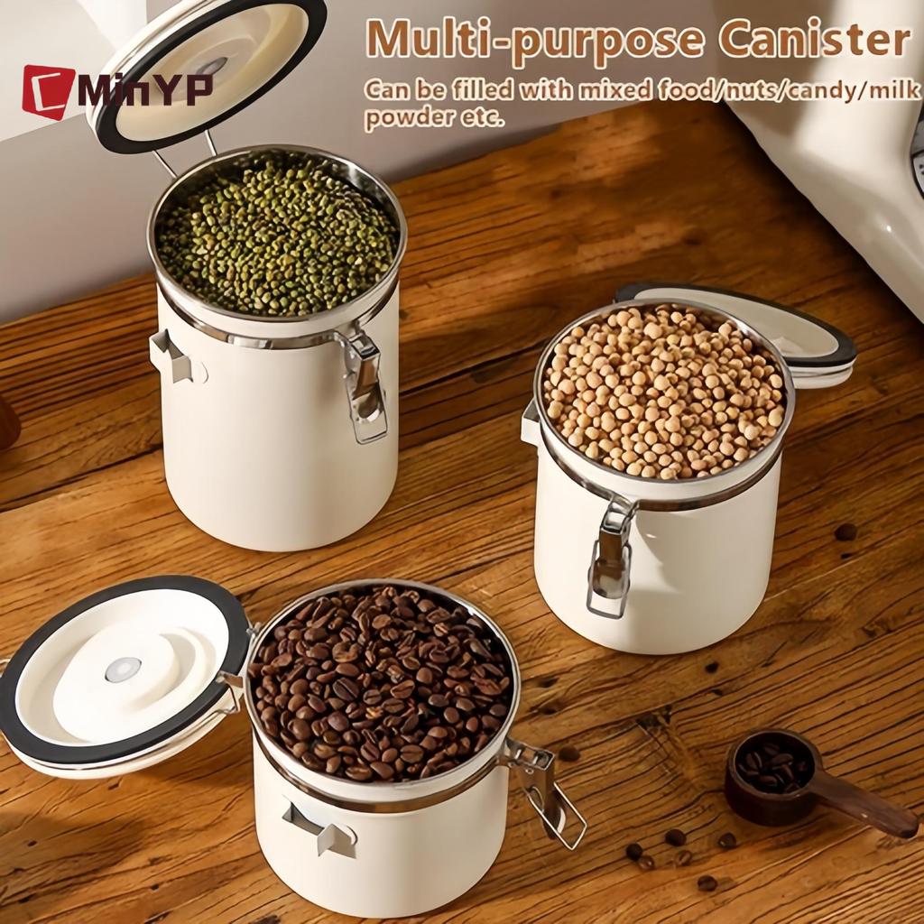 CMinYP 1.2 / 1.5 / 1.8L Hộp đựng hạt cà phê có muỗng kín Hộp đựng cà phê bằng thép không gỉ Bảo quản nhà bếp vinh quang