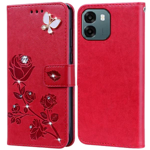 Kim Cương Dập Nổi In Hoa Hồng Ốp Lưng Điện Thoại OPPO A6 A6x 5G 4G Sách Da Full Silicone Cover