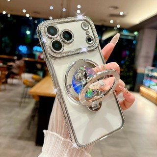 Khung Kim Cương Bảo Vệ Ống Kính Phim Xoay Ngựa Có Thể Gập Lại Đứng Mạ Ốp Lưng Điện Thoại Cho iPhone 17Promax 17pro 13 14 15 16 Pro Max Chống Sốc Nam Nữ Vỏ Di Động