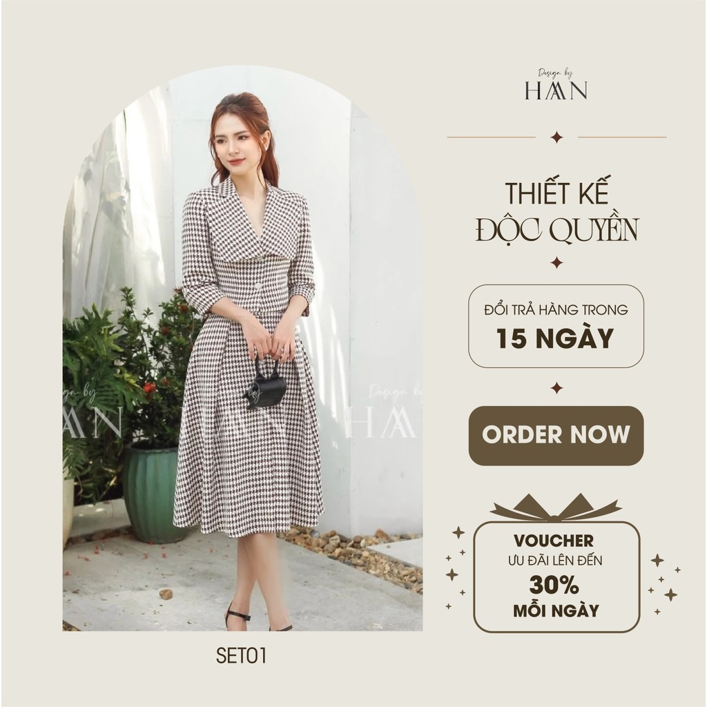 Set áo váy công sở HAAN chất Tweed mỏng áo dáng vest, chân váy dáng dài mềm đẹp hoạ tiết kẻ (SET01)
