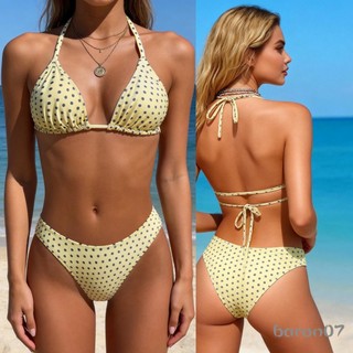 Bikini Chấm Bi Mùa Hè - Áo Không Tay Dây & Quần Short Eo Thấp