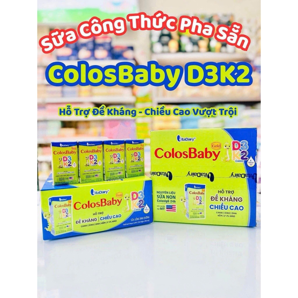 Thùng 24h x 110ml (6 lốc) Sữa pha sẵn Colosbaby D3K2 cải tiên mẫu mới date mới 11/2026