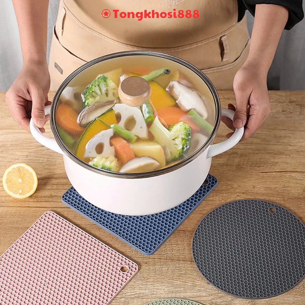 Miếng Lót Nồi Silicon 17cm Cách Nhiệt Hình Tổ Ong T2
