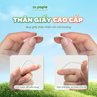 Tăm bông thân giấy Dr.Papie 2 đầu bông 100% cotton mềm mại, an toàn, vệ sinh cho bé sơ sinh hằng ngày (280c/hộp)