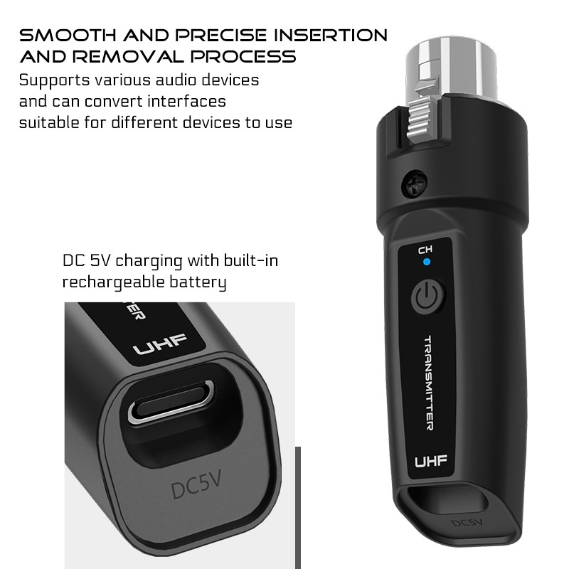 bộ thu phát tín hiệu không dây UHF cho micro điện thoại XLR dành cho đàn guitar cắm chơi với mixer âm thanh