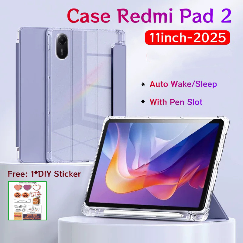 Ốp lưng Redmi Pad 2 11 inch 2025 Có khe cắm bút Vỏ máy tính bảng lật Màn hình khóa tự động Vỏ mềm trong suốt Xiaomi Redmi Pad 2 4G 11 "Tự động đánh thức / ngủ