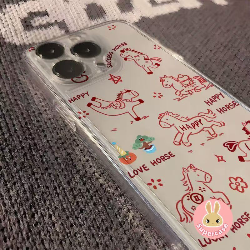 Năm Mới Happy Horse Ốp Lưng Điện Thoại Xiaomi Poco M8 F8 X7 Pro F7 Ultra M7 Plus F6 M6 X6 M5 M5S M4 X5 X4 X3 GT NFC M3 Pro X2 4G 5G Vỏ Dễ Thương Đường Pony Chúc May Mắn Trong Suốt Vỏ mềm
