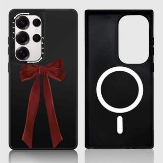 CASECASE X Vỏ nơ nhung Matte Black & Sliver Mirror Vỏ hút từ tính Samsung Galaxy S26 S25 S24 S23 Ultra Plus Mặt sau cứng có hộp khắc logo