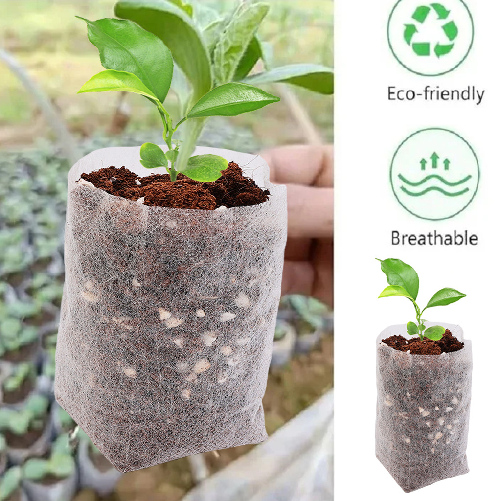100 / 300 Túi ươm cây trồng cho cây con | Nồi thoáng khí có thể phân hủy sinh học không dệt có chức năng tưới nước, hộp đựng chống ăn mòn để làm vườn
