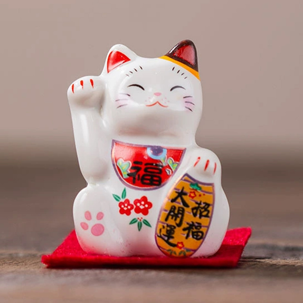 Hình Mèo May Mắn 4.5cm Gốm Sứ Phong Cách Nhật Bản Maneki Neko Trang Trí Bàn Làm Việc Cho Văn Phòng Tại Nhà