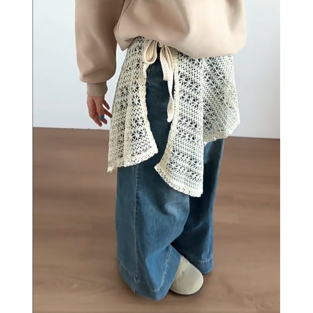 Milyfashion Phong Cách Dân Tộc Retro Ngọt Ngào Móc Rỗng Ren Không Đều Rèm Xếp Lớp Tất Cả Trận Đấu Ren-Up Váy