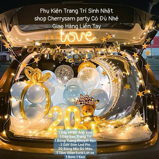 Set Bóng Trang Trí Cốp Xe Hơi Sinh Nhật Kèm Đèn Led Hot Trenl Tặng Bơm và keo DF16