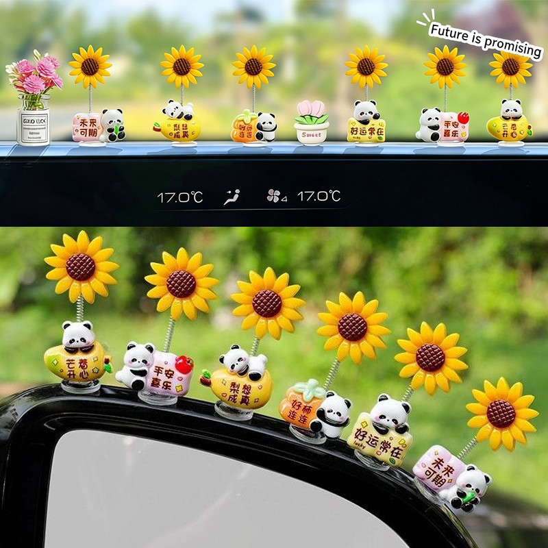 6-8 Cái / bộ Hoạt Hình Gấu Trúc May Mắn Mô Phỏng Lắc Đầu Hướng Dương Ô Tô Điều Khiển Trung Tâm Trang Trí Xe Dễ Thương Trang Trí Tự Động