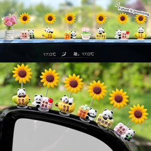 6-8 Cái / bộ Hoạt Hình Gấu Trúc May Mắn Mô Phỏng Lắc Đầu Hướng Dương Ô Tô Điều Khiển Trung Tâm Trang Trí Xe Dễ Thương Trang Trí Tự Động