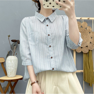 [Hàng có sẵn] Áo sơ mi nữ cotton cao cấp, cổ đứng, form rộng, thoáng mát cho mùa hè