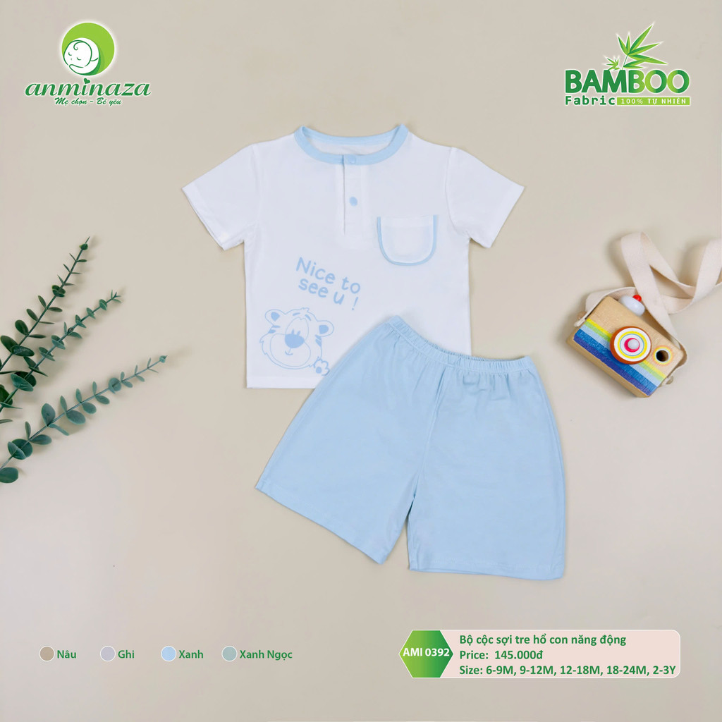 Bộ cộc tay sợi tre hổ con Anminaza Vải Sợi Tre Petit Thấm Hút Thoáng Mát - Hàng Chính Hãng AMI0392