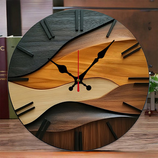 Đồng hồ treo tường tròn im lặng gỗ phong cách Bắc Âu 2D, trang trí nhà ở, phòng khách, văn phòng, phòng học, phòng ngủ