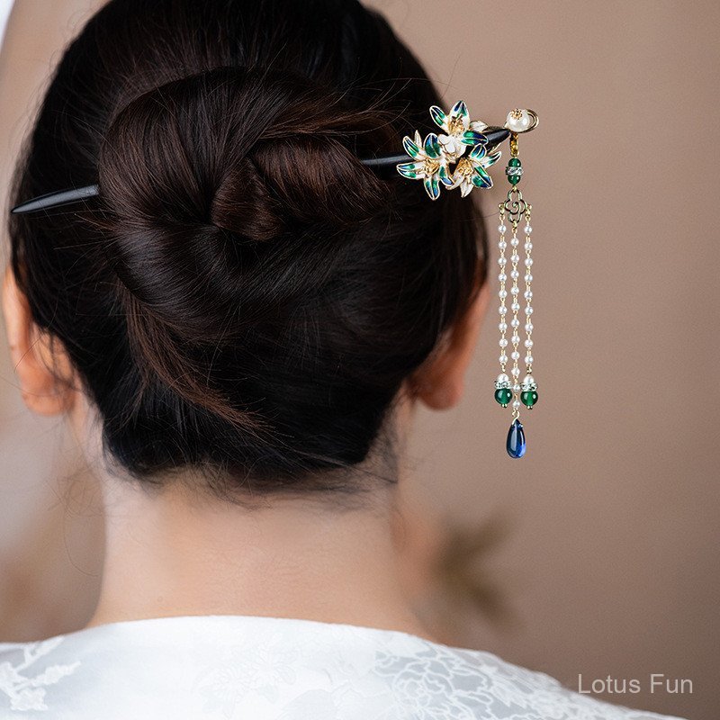 Mới - Kẹp tóc ngọc trai tua rua phong cách cung đình, phụ kiện cho trang phục cổ điển Hanfu sườn xám