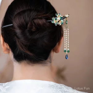 Mới - Kẹp tóc ngọc trai tua rua phong cách cung đình, phụ kiện cho trang phục cổ điển Hanfu sườn xám