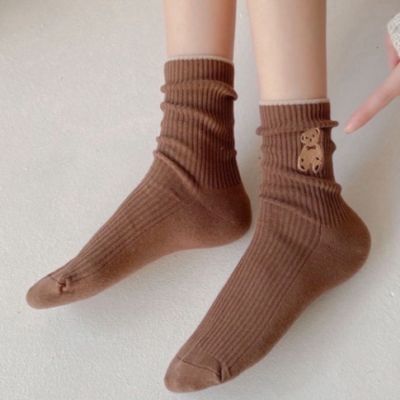 Tất gấu cổ cao, Sét 5 đôi tất cổ  cao hình gấu dễ thương {FREESHIP}