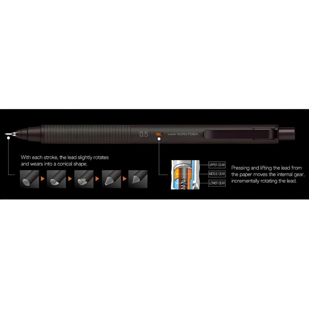 Uni Kuru Toga Metal 0.3/0.5mm/But Chi Bam/Tu Xoay Chi Tu Dong/Than Nhom/3 Mau/Nhat Ban