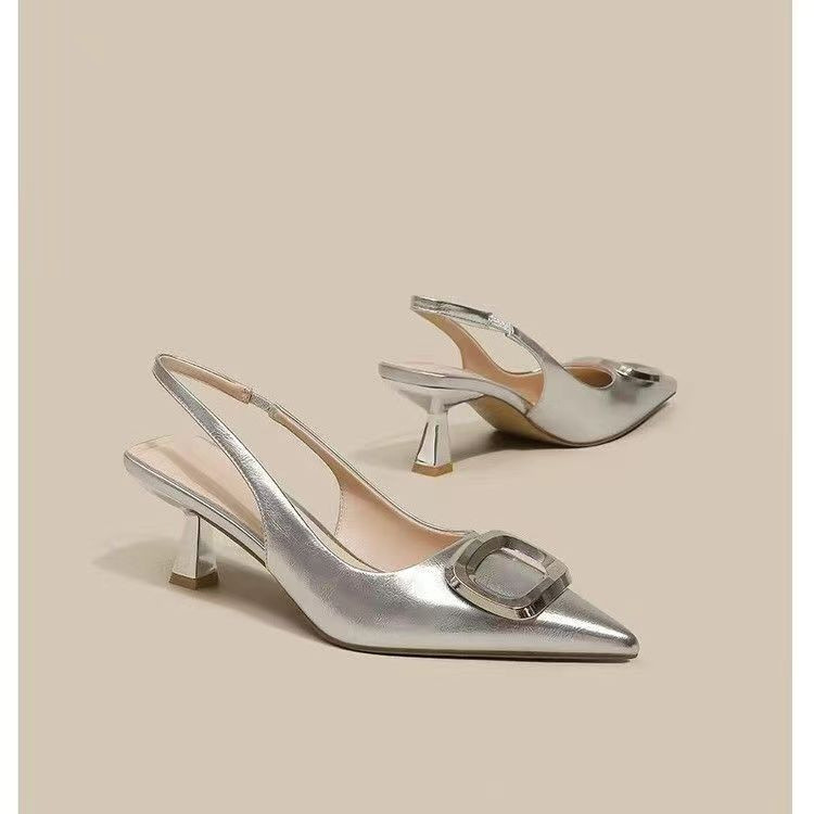 Size Lớn 30-45 Mũi Sandal Nữ Mũi Nhọn Mũi Nhọn Giày Cao Gót Đen Vuông Khóa Pháp Sang Trọng Giày Đơn JONA