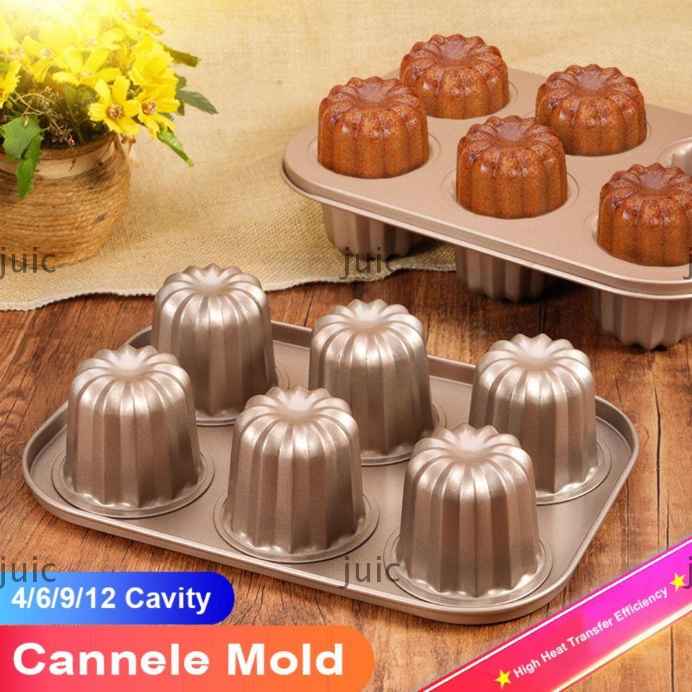 Khuôn Cannele JUIC, Chảo Cupcake khoang 4 / 6 / 9 / 12 bằng thép Carbon, Dễ dàng làm sạch hiệu quả truyền nhiệt cao Lớp phủ chống dính Muffin Khay làm Muffin