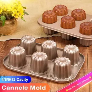 Khuôn Cannele JUIC, Chảo Cupcake khoang 4 / 6 / 9 / 12 bằng thép Carbon, Dễ dàng làm sạch hiệu quả truyền nhiệt cao Lớp phủ chống dính Muffin Khay làm Muffin