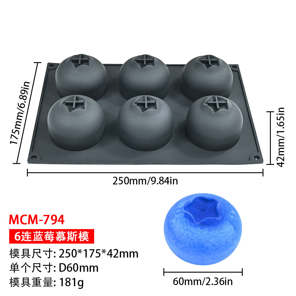 6 Khoang Lớn việt quất blackcurrant raspberry mousse Bánh Khuôn Trái Cây Kem Socola Khuôn Silicon DIY Dụng Cụ Làm Bánh