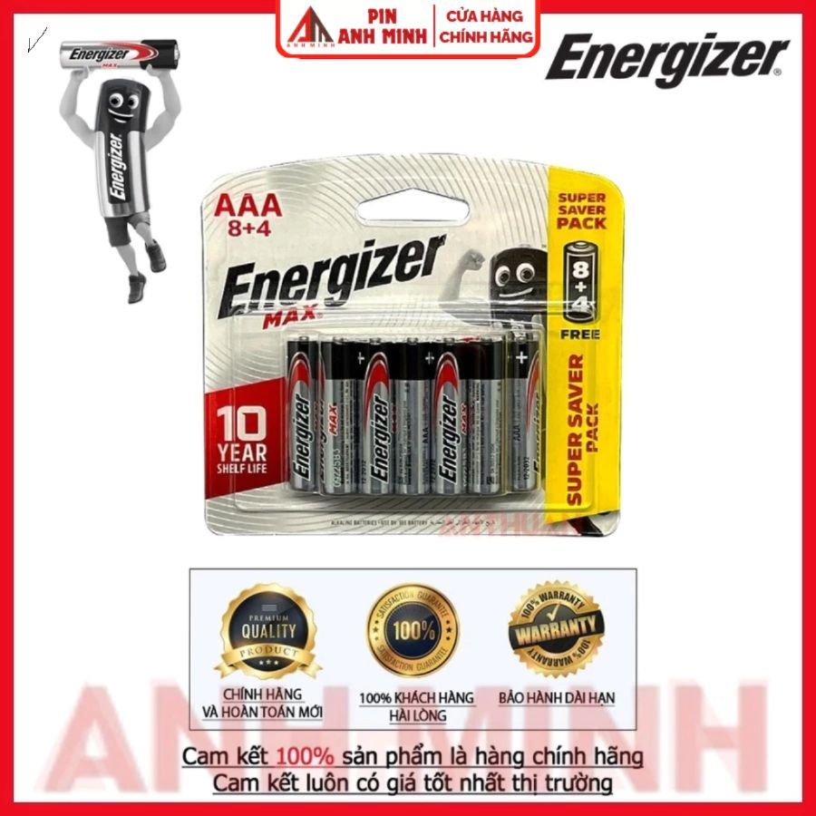 [Vỉ 12 viên] Pin Alkaline Energizer AA / AAA Tiểu, Đũa Pin Kiềm LR6 LR03 E91 E92 Chính Hãng Siêu Bền